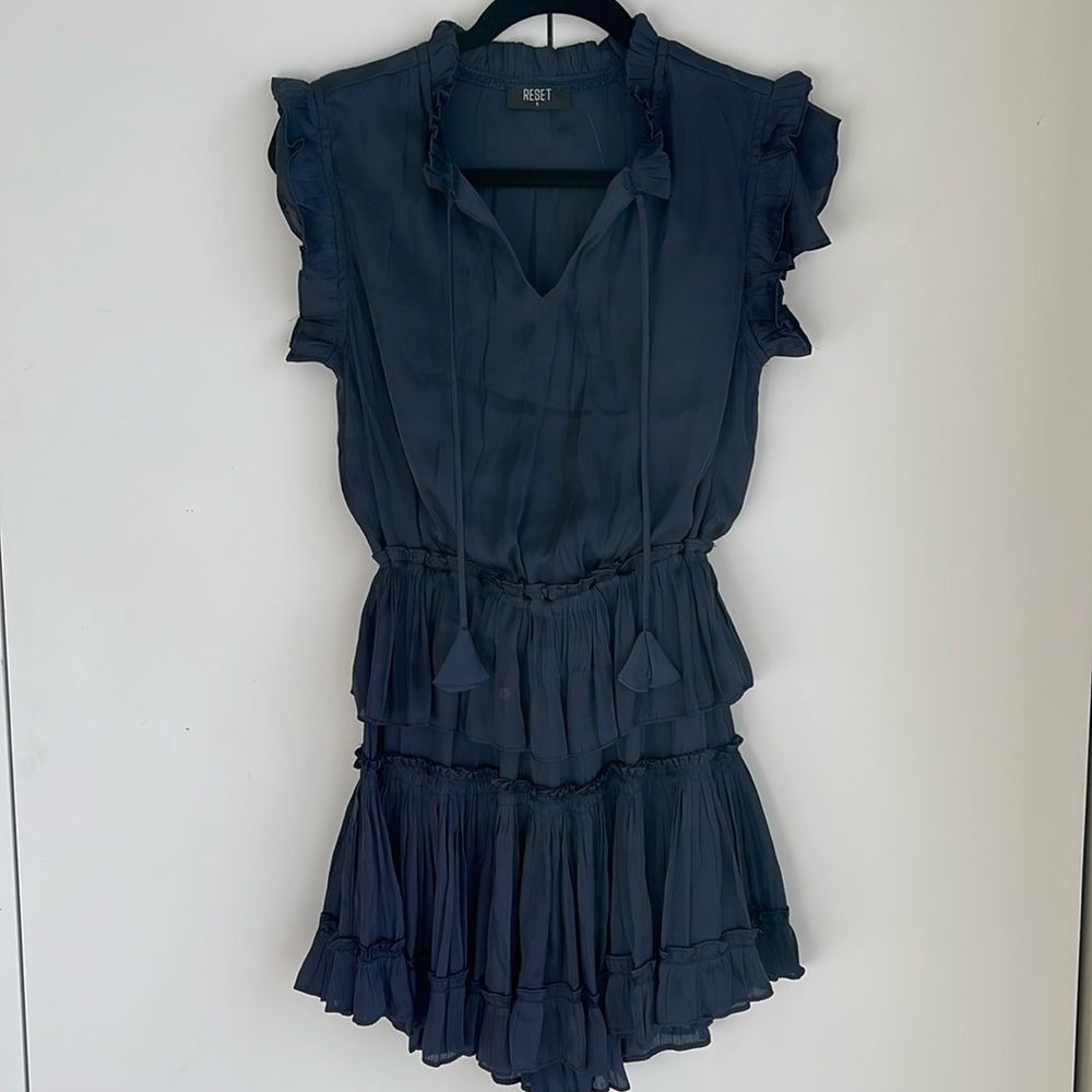 The Reset Navy Blue Ruffled Mini Dress